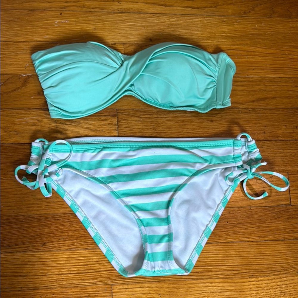 Massimo Mint Green and White Bikini Set